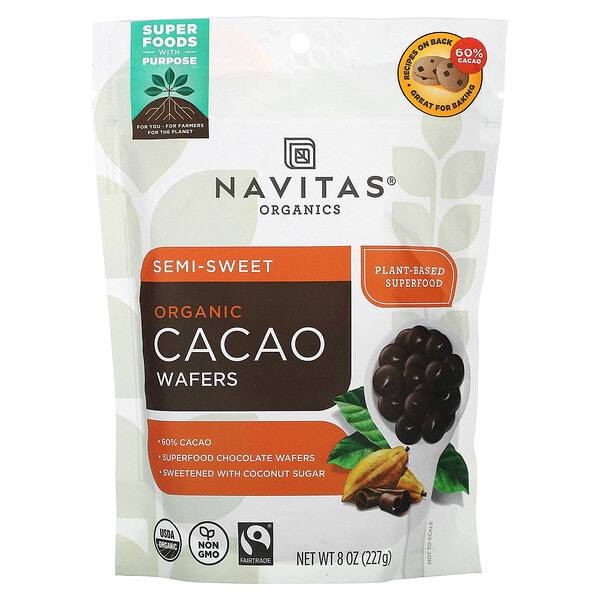 nav02336_v_3.jpg органические вафли из какао, полусладкие, 227 г (8 унций) — Navitas Organics