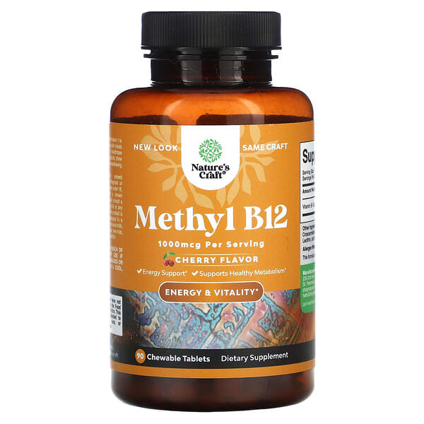 nca59949_v_8.jpg метил B12, со вкусом вишни, 1000 мкг, 90 жевательных таблеток — Nature's Craft