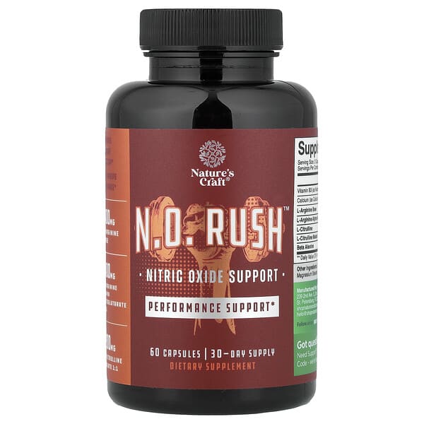 nca77015_v_8.jpg Повышение производства Rush™, добавка с оксидом азота, 60 капсул — Nature's Craft