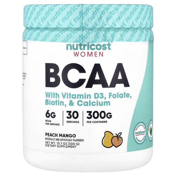 ncs00863_v_24.jpg Для женщин, BCAA с витамином D3, фолатом, биотином и кальцием, персик и манго, 300 г (10,7 унции) — Nutricost