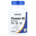Витамин B2, 100 мг, 120 капсул — Nutricost