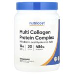 Мультиколлагеновый протеиновый комплекс, без добавок, 486 г (1,1 фунта) — Nutricost