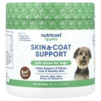 Pets, для поддержки кожи и шерсти, для собак, говядина, 60 жевательных таблеток, 180 г (6,4 унции) — Nutricost