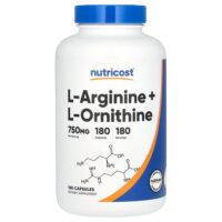 L-аргинин + L-орнитин, 750 мг, 180 капсул — Nutricost