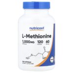 L-метионин, 120 капсул (500 мг в 1 капсуле) — Nutricost