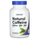 натуральный кофеин, 200 мг, 250 капсул — Nutricost