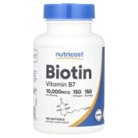 биотин, витамин B7, 10 000 мкг, 150 капсул — Nutricost