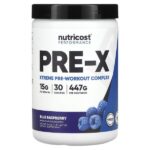 Performance, PRE-X, предтренировочный комплекс Xtreme, со вкусом голубой малины, 447 г (1 фунт) — Nutricost