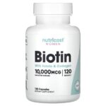 биотин с фолатом и коллагеном для женщин, 10 000 мкг, 120 капсул — Nutricost