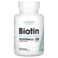 биотин с фолатом и коллагеном для женщин, 10 000 мкг, 120 капсул — Nutricost
