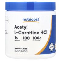 ацетил-L-карнитин гидрохлорид, без добавок, 100 г (3,6 унции) — Nutricost
