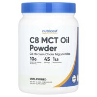 C8 MCT, порошок из масла, без добавок, 454 г (1 фунт) — Nutricost