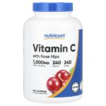 витамин C с шиповником, 1000 мг, 240 капсул — Nutricost