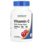 Витамин C с шиповником, 30 капсул — Nutricost