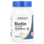 Биотин, 10 000 мкг, 30 капсул — Nutricost