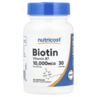 Биотин, 10 000 мкг, 30 капсул — Nutricost