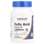 Фолиевая кислота, 1000 мкг, 30 капсул — Nutricost