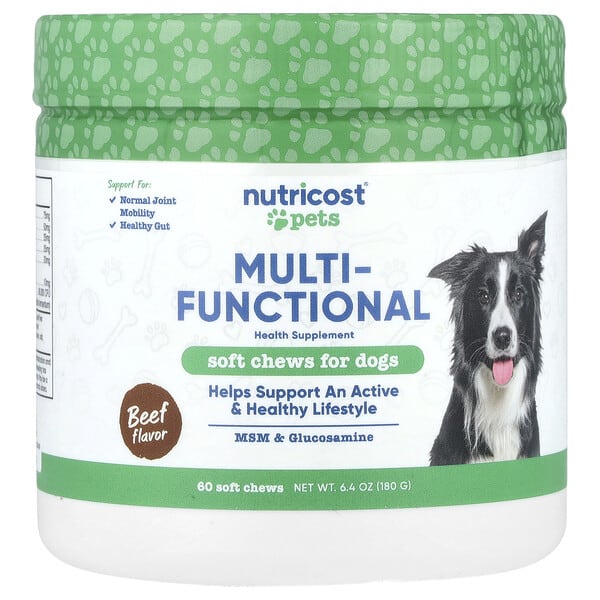 ncs67808_v_24.jpg Pets, многофункциональное средство, для собак, говядина, 60 жевательных таблеток, 180 г (6,4 унции) — Nutricost
