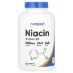 Ниацин, 500 мг, 240 капсул — Nutricost