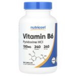Витамин B6, 100 мг, 240 капсул — Nutricost
