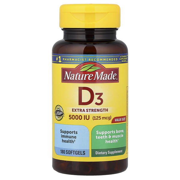 ndm02778_v_10.jpg Vitamin D3, 125 mcg (5,000 IU), 180 Softgels — Nature Made