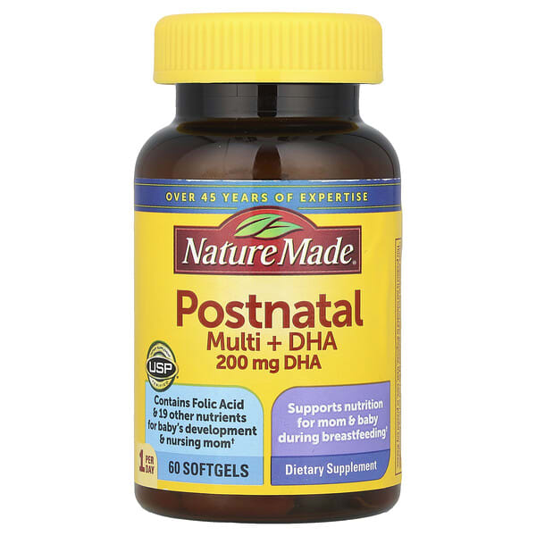ndm02837_v_8.jpg Postnatal Multi + DHA, 60 мягких таблеток — Nature Made