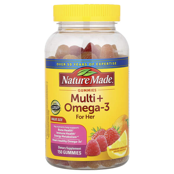 ndm04275_v_10.jpg Multi + Omega-3 Gummies, For Her, Strawberry Lemon & Orange, 150 Gummies — Nature Made