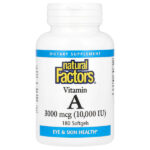 витамин A, 3000 мкг (10 000 МЕ), 180 капсул — Natural Factors