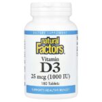 витамин D3, 25 мкг (1000 МЕ), 180 таблеток — Natural Factors