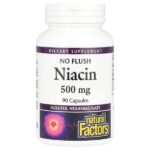 ниацин, без приливов, 500 мг, 90 капсул — Natural Factors