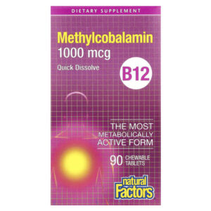 витамин B12, метилкобаламин, 1000 мкг, 90 жевательных таблеток — Natural Factors