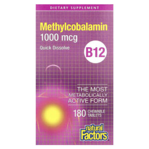 B12, метилкобаламин, 1000 мкг, 180 жевательных таблеток — Natural Factors