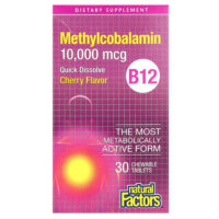 B12 Метилкобаламин, Вишня, 10 000 мкг, 30 жевательных таблеток — Natural Factors