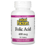 Фолиевая кислота, 400 мкг, 90 таблеток — Natural Factors