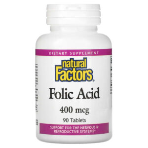 Фолиевая кислота, 400 мкг, 90 таблеток — Natural Factors
