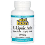 R-липоевая кислота, 100 мг, 60 вегетарианских капсул — Natural Factors