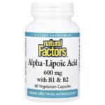 альфа-липоевая кислота с витаминами B1 и B2, 60 вегетарианских капсул — Natural Factors