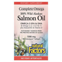 Complete Omega, 100% жир дикого аляскинского лосося, 1300 мг, 180 капсул Enteripure — Natural Factors