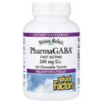 Stress-Relax®, PharmaGABA®, 60 жевательных таблеток (100 мг в 1 таблетке) — Natural Factors