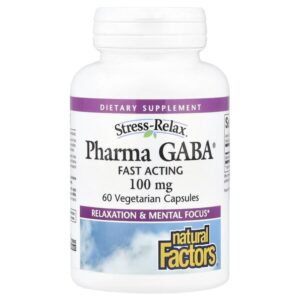 Stress-Relax®, Pharma GABA®, 100 мг, 60 вегетарианских капсул — Natural Factors