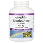 Stress-Relax, Suntheanine, L-теанин, 100 мг, 120 жевательных таблеток — Natural Factors