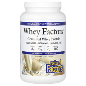 Whey Factors, сывороточный протеин от коров травяного откорма, натуральная французская ваниль, 907 г (2 фунта) — Natural Factors