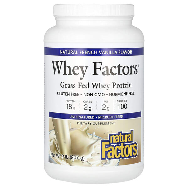 nfs02932_v_35.jpg Whey Factors, сывороточный протеин от коров травяного откорма, натуральная французская ваниль, 907 г (2 фунта) — Natural Factors
