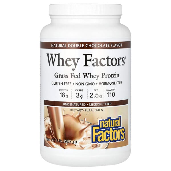 nfs02934_v_38.jpg Whey Factors, сывороточный белок молока коров травяного откорма, с натуральным вкусом «двойной шоколад», 907 г (2 фунта) — Natural Factors