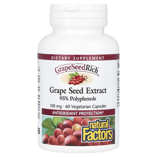 nfs04535_v_38.jpg GrapeSeedRich, экстракт виноградных косточек, 100 мг, 60 вегетарианских капсул — Natural Factors