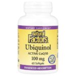 убихинол, активный коэнзим Q10, 100 мг, 60 капсул — Natural Factors