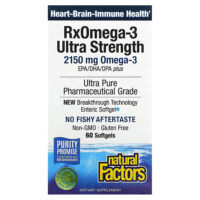 RxOmega-3, омега-3 повышенной силы действия, 60 капсул (1075 мг в 1 капсуле) — Natural Factors