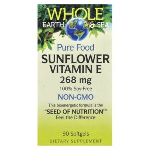 Whole Earth & Sea, витамин Е из подсолнечника, 268 мг, 90 капсул — Natural Factors