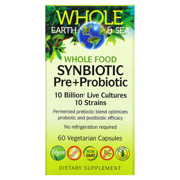 nfs35556_v_20.jpg Whole Earth & Sea, цельнопищевой синбиотик пре + пробиотик, 10 миллиардов, 60 вегетарианских капсул — Natural Factors