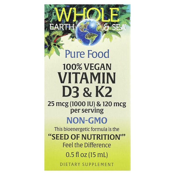nfs35747_v_20.jpg Whole Earth Sea®, 100% веганские витамины D3 и K2, 15 мл (0,5 жидк. унц.) — Natural Factors